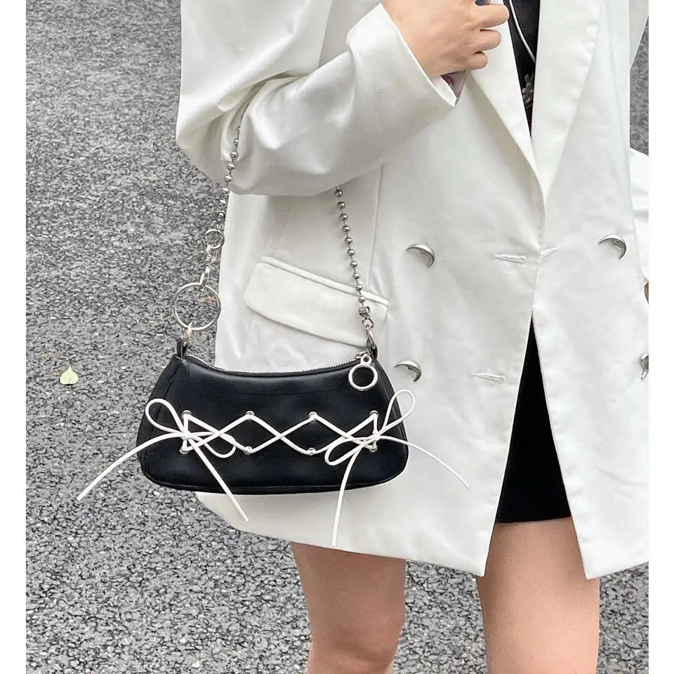Retro Bowknot Women Purse Handbags Y2k Hot Girls Small Shoulder Underarm Bags