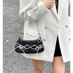Retro Bowknot Women Purse Handbags Y2k Hot Girls Small Shoulder Underarm Bags