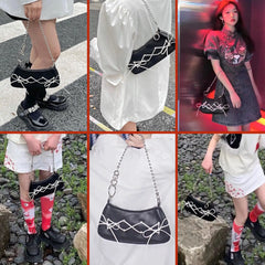 Retro Bowknot Women Purse Handbags Y2k Hot Girls Small Shoulder Underarm Bags