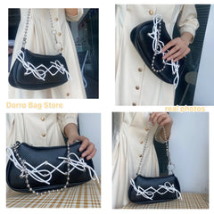 Retro Bowknot Women Purse Handbags Y2k Hot Girls Small Shoulder Underarm Bags