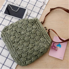 Retro Brass Buckle Single Shoulder Woven Shell Crochet Crossbody Straw Beach Cas