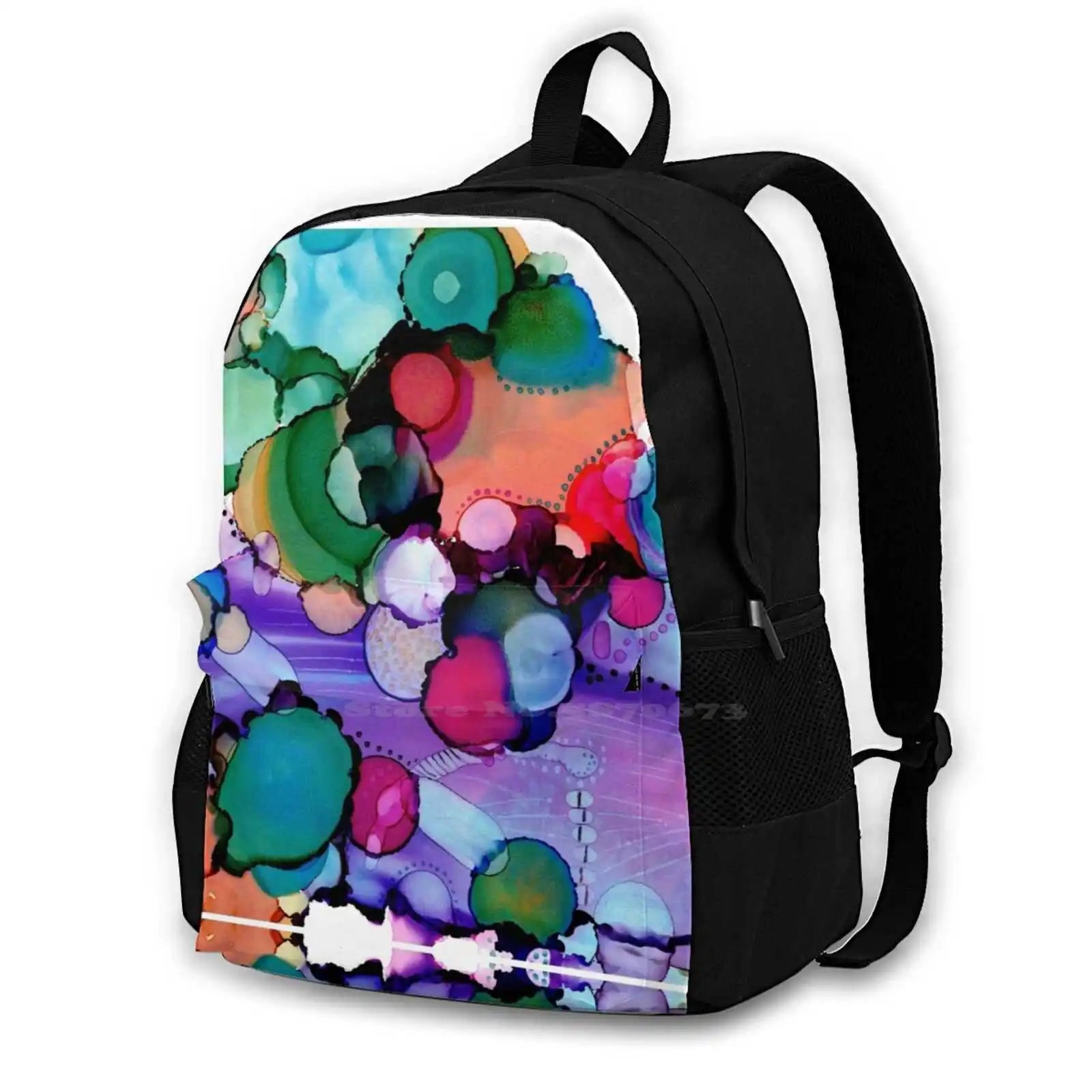 Retro Bubbles Abstract Alcohol Ink Backpack School Laptop Travel Bag