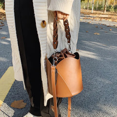 Retro Bucket Bag Ladies Shoulder Bag Drawstring Texture Messenger