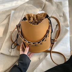 Retro Bucket Bag Ladies Shoulder Bag Drawstring Texture Messenger