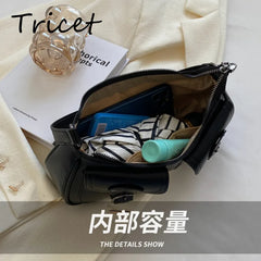 Retro Buckle Women Underarm Bag PU Leather Zipper Female Shoulder Bags Pocket
