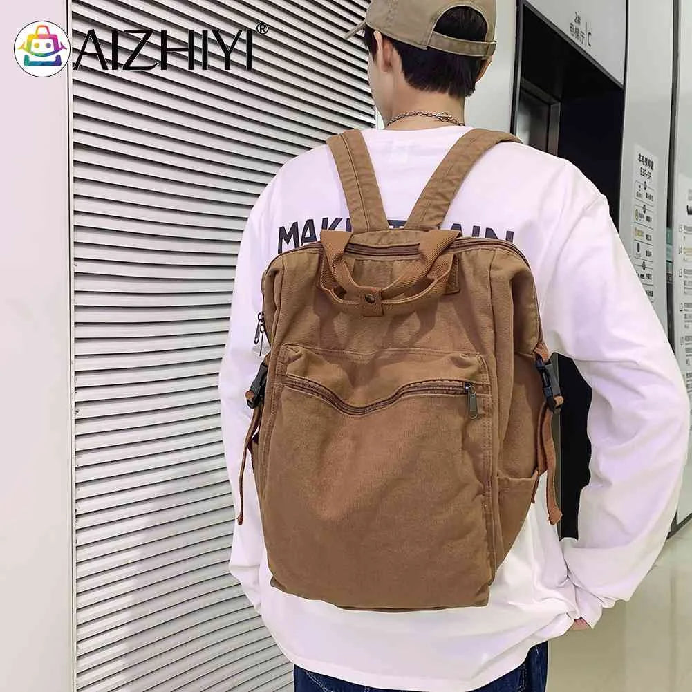 Retro Canvas Backpack Large Capacity Travel Student School Bag Zipper Rucksack