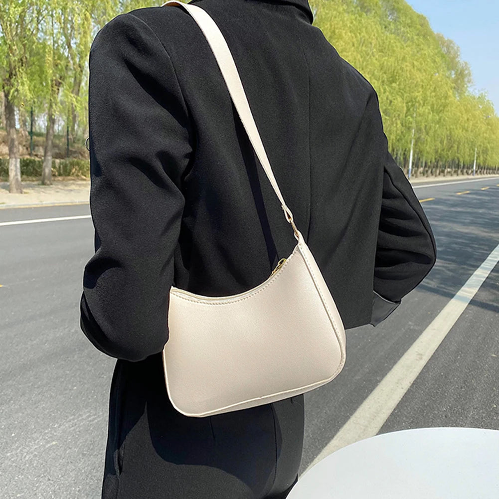 Retro Casual Women Handbag Solid PU Leather Shoulder Bags Underarm Ladies Shoppe