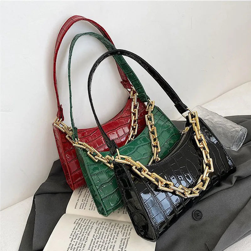 Retro Casual Women's Totes Shoulder Bag PU Leather Chain Handbags