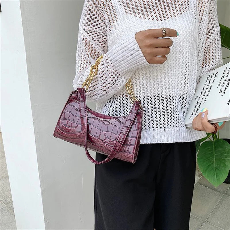 Retro Casual Women's Totes Shoulder Bag PU Leather Chain Handbags