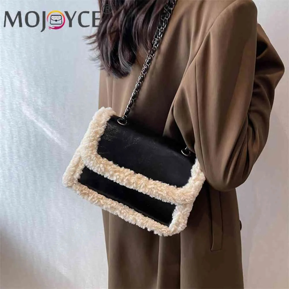 Retro Chain Shoulder Bags Fleece Faux Suede Handbag Street Satchel