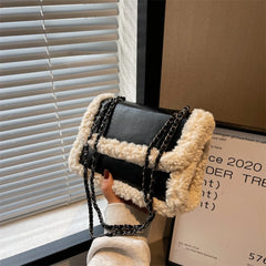 Vintage Retro Chain Crossbody Bag Fleece Flap Street Satchel