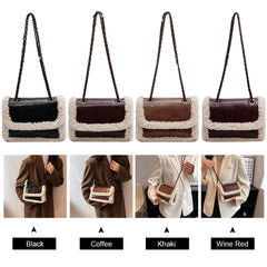 Vintage Retro Chain Crossbody Bag Fleece Flap Street Satchel