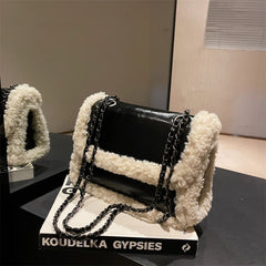Vintage Chain Shoulder Bag Faux Suede Crossbody Street Satchel for Lady