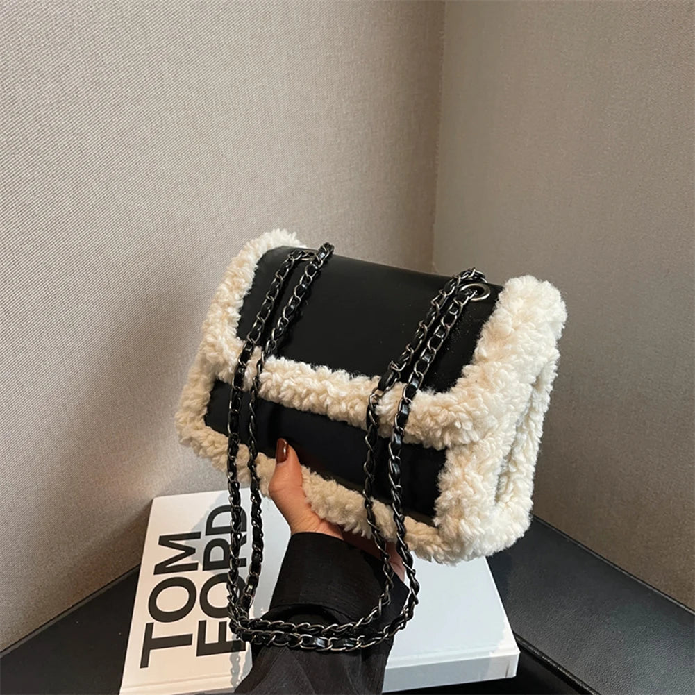 Vintage Chain Shoulder Bag Faux Suede Crossbody Street Satchel for Lady