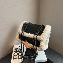 Vintage Chain Shoulder Bag Faux Suede Crossbody Street Satchel for Lady