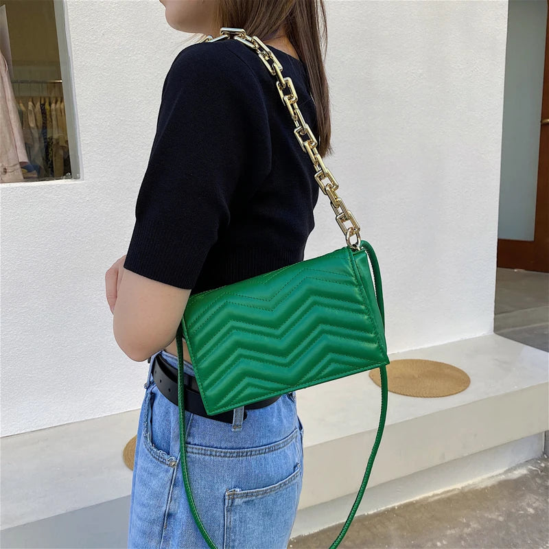 Embroidered Retro Chain Shoulder Bag Crossbody Messenger Leather Handbag