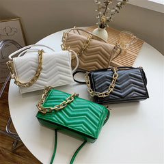 Embroidered Retro Chain Shoulder Bag Crossbody Messenger Leather Handbag