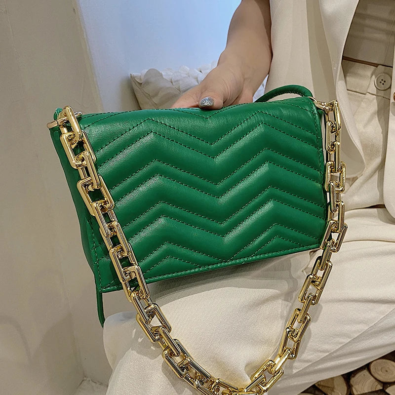 Embroidered Retro Chain Shoulder Bag Crossbody Messenger Leather Handbag