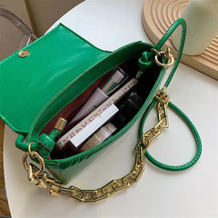 Embroidered Retro Chain Shoulder Bag Crossbody Messenger Leather Handbag