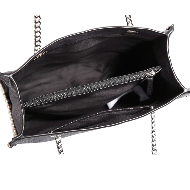 Retro Chains Rivet Tote Bead Women Shoulder Bags PU Leather Messenger Bag