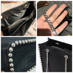 Retro Chains Rivet Tote Bead Women Shoulder Bags PU Leather Messenger Bag