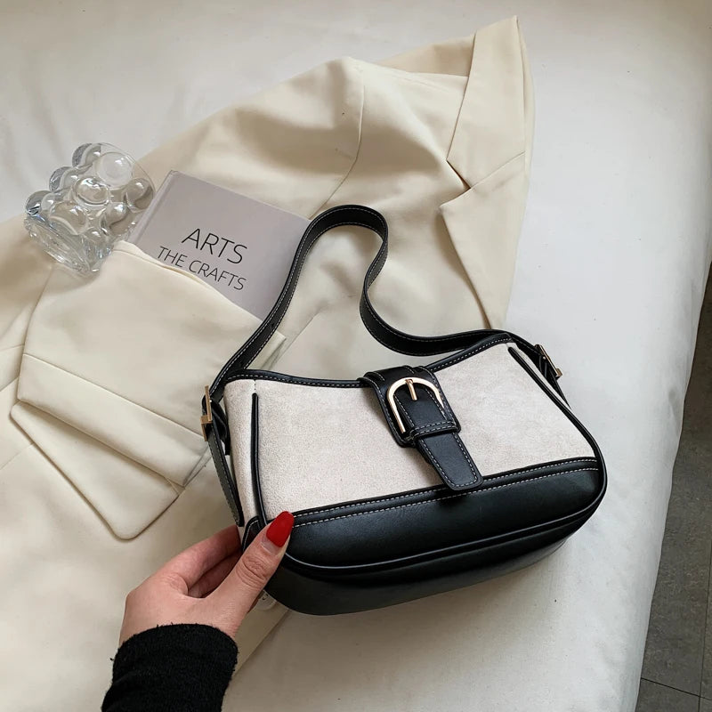 Retro Contrast Small PU Leather Underarm Bag for Women