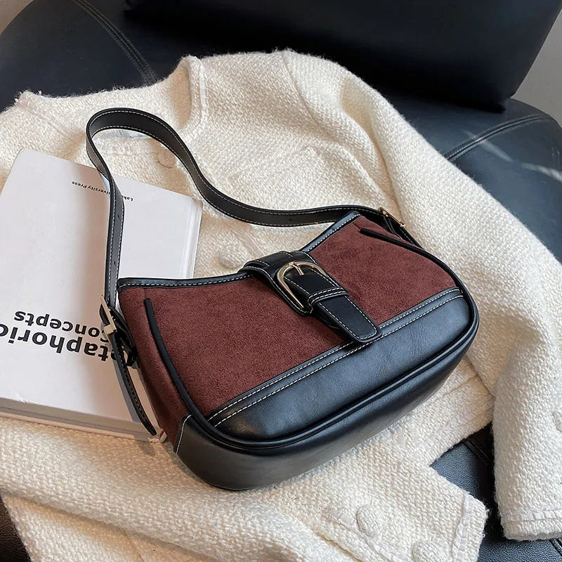 Retro Contrast Small PU Leather Underarm Bag for Women