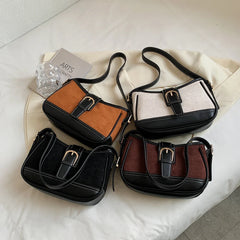 Retro Contrast Small PU Leather Underarm Bag for Women
