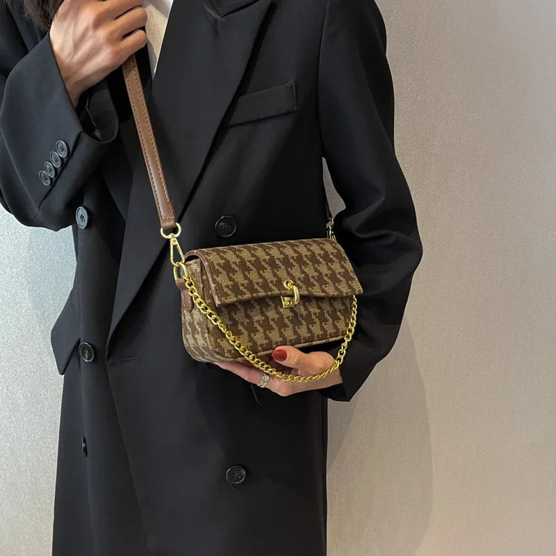 Plaid Handbag Tweed Shoulder Crossbody Bag Chain Clutches