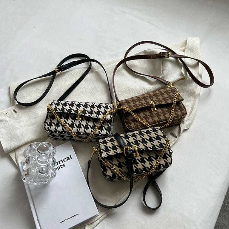 Plaid Handbag Tweed Shoulder Crossbody Bag Chain Clutches
