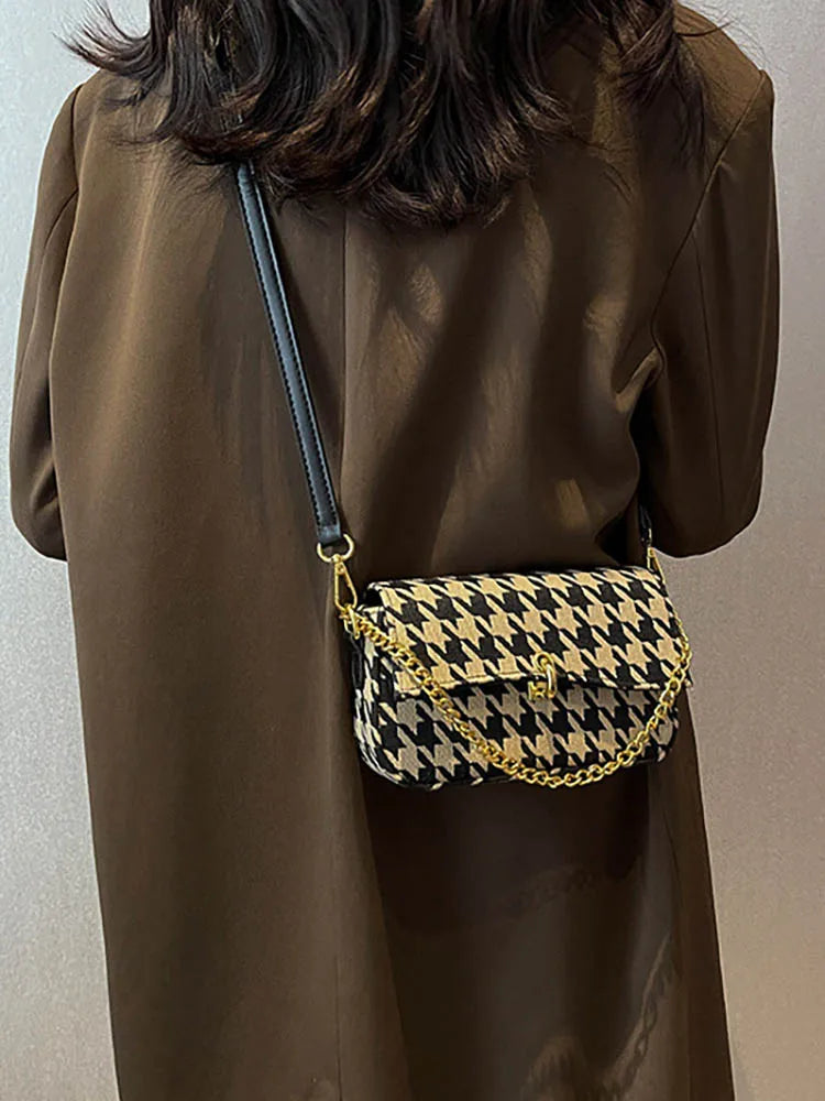 Retro Plaid Tweed Handbag for Women