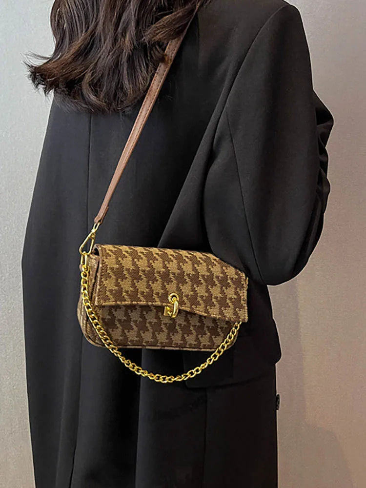 Retro Plaid Tweed Handbag for Women