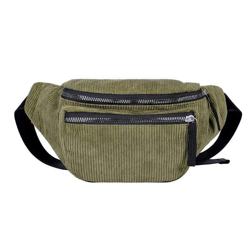 Retro Corduroy Waist Bag Zipper Chest Bag for Women