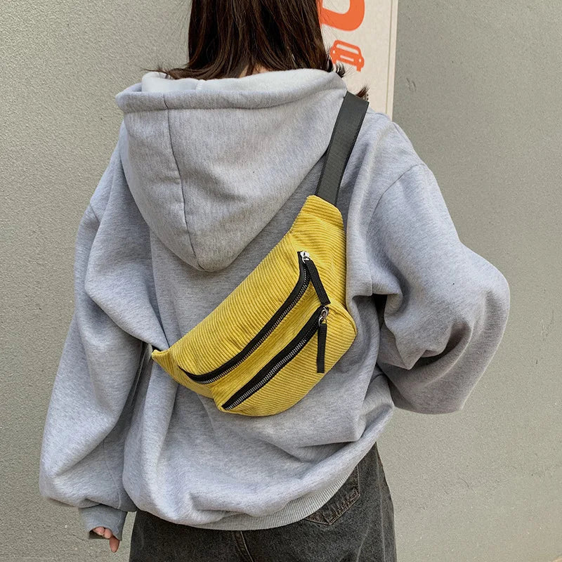 Corduroy Waist Bag Zipper Chest Bag Women