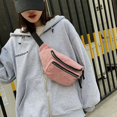 Retro Corduroy Waist Bag Zipper Chest Bag for Women