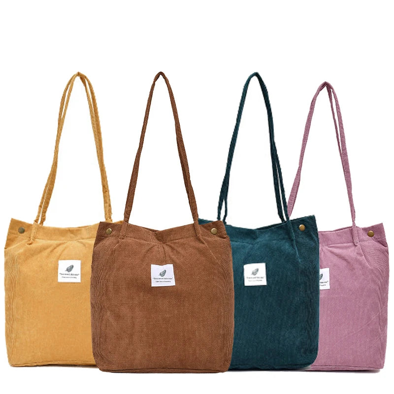 Retro Corduroy Shoulder Bag Large-capacity Shopping Handbag