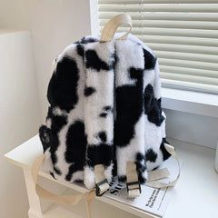 Retro Cow Leopard Printing Women Backpacks Autumn Winter Soft Plush School Bags