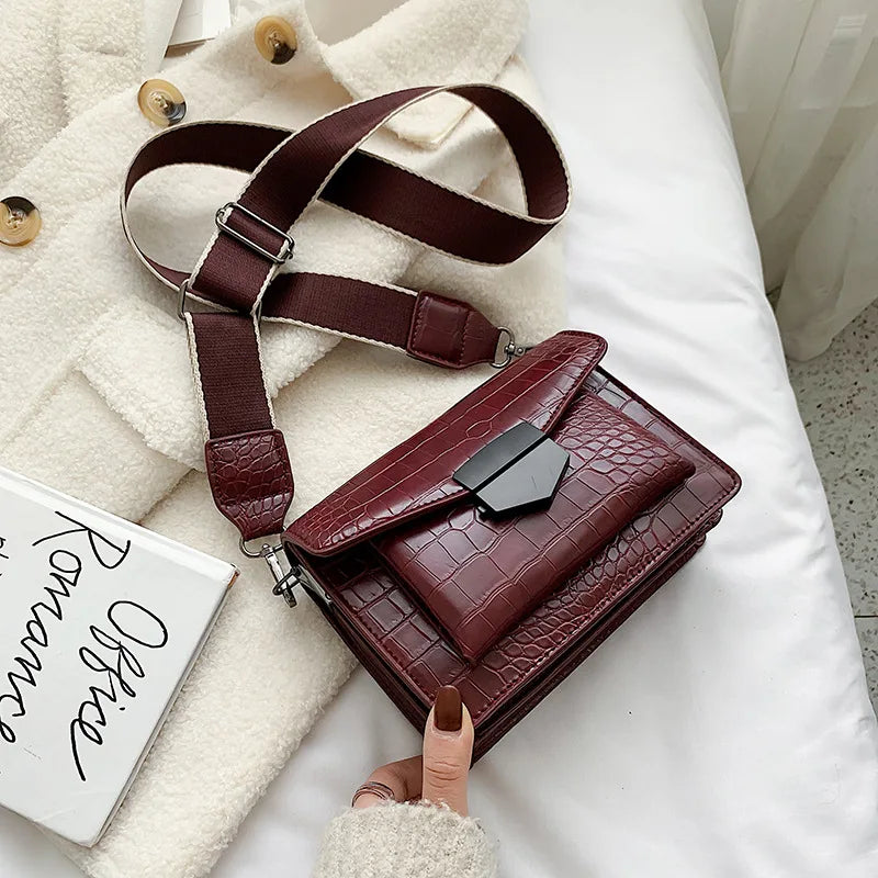 Crocodile Leather Striped Messenger HandBags
