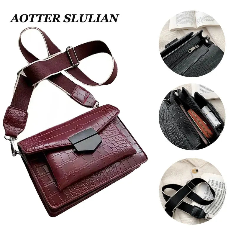 Crocodile Leather Striped Messenger HandBags