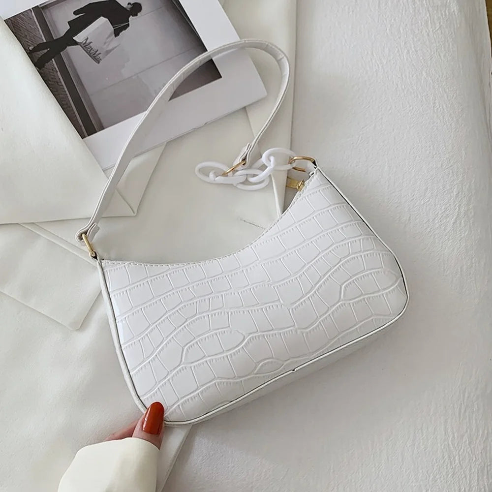 Crocodile Pattern Shoulder Bag for Women PU Leather French Underarm Bags