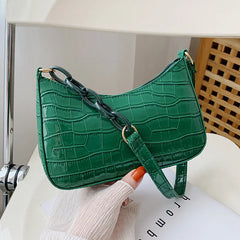 Retro Crocodile Pattern Shoulder Bag for Women PU Leather French Underarm Bags
