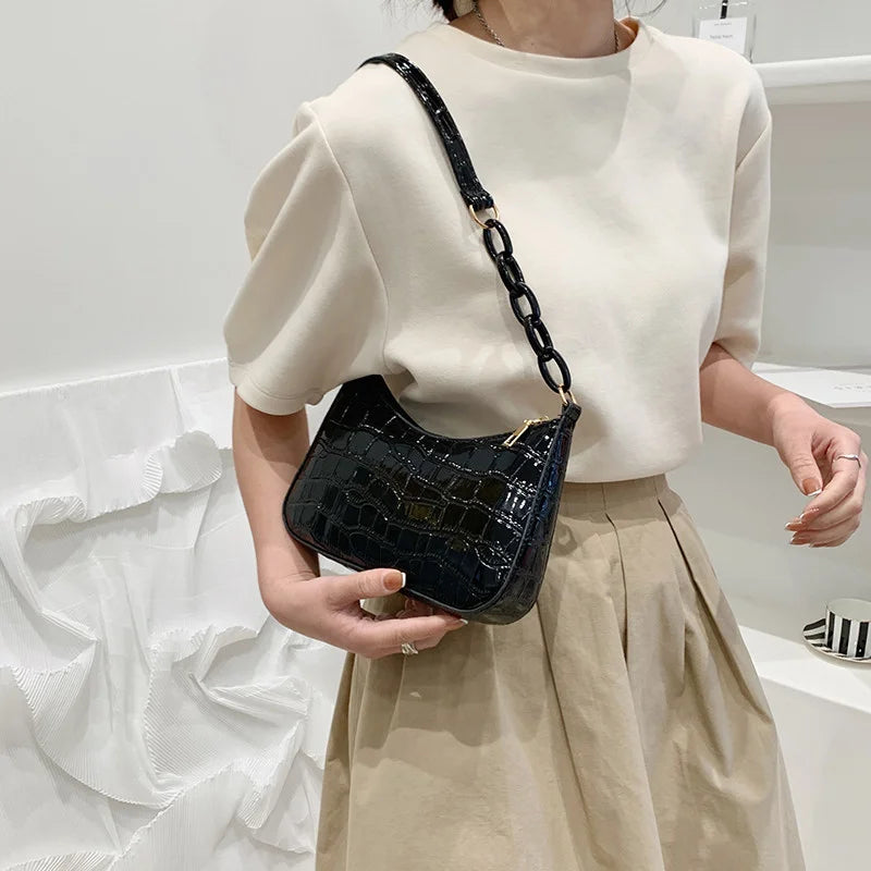 Retro Crocodile Pattern Shoulder Bag for Women PU Leather Handbag