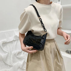 Retro Crocodile Pattern Shoulder Bag for Women PU Leather Handbag