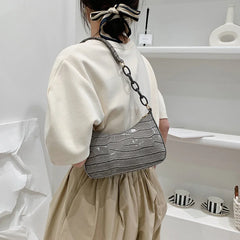 Retro Crocodile Pattern Shoulder Bag for Women PU Leather Handbag