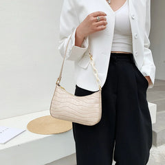 Retro Crocodile Pattern Shoulder Bag for Women PU Leather Handbag
