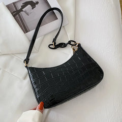 Retro Crocodile Pattern Shoulder Bag for Women PU Leather Handbag