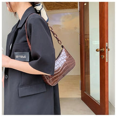 Crocodile Pattern Shoulder Bag for Women PU Leather French Underarm Bags