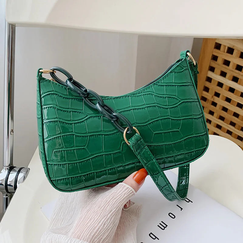 Retro Crocodile Pattern Shoulder Bag for Women PU Leather Handbag