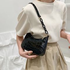 Retro Crocodile Pattern Shoulder Bag for Women PU Leather French Underarm Bags