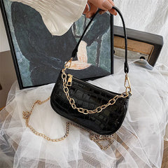 Crocodile Pattern Shoulder Bag Retro Style PU Leather Crossbody Square Bag